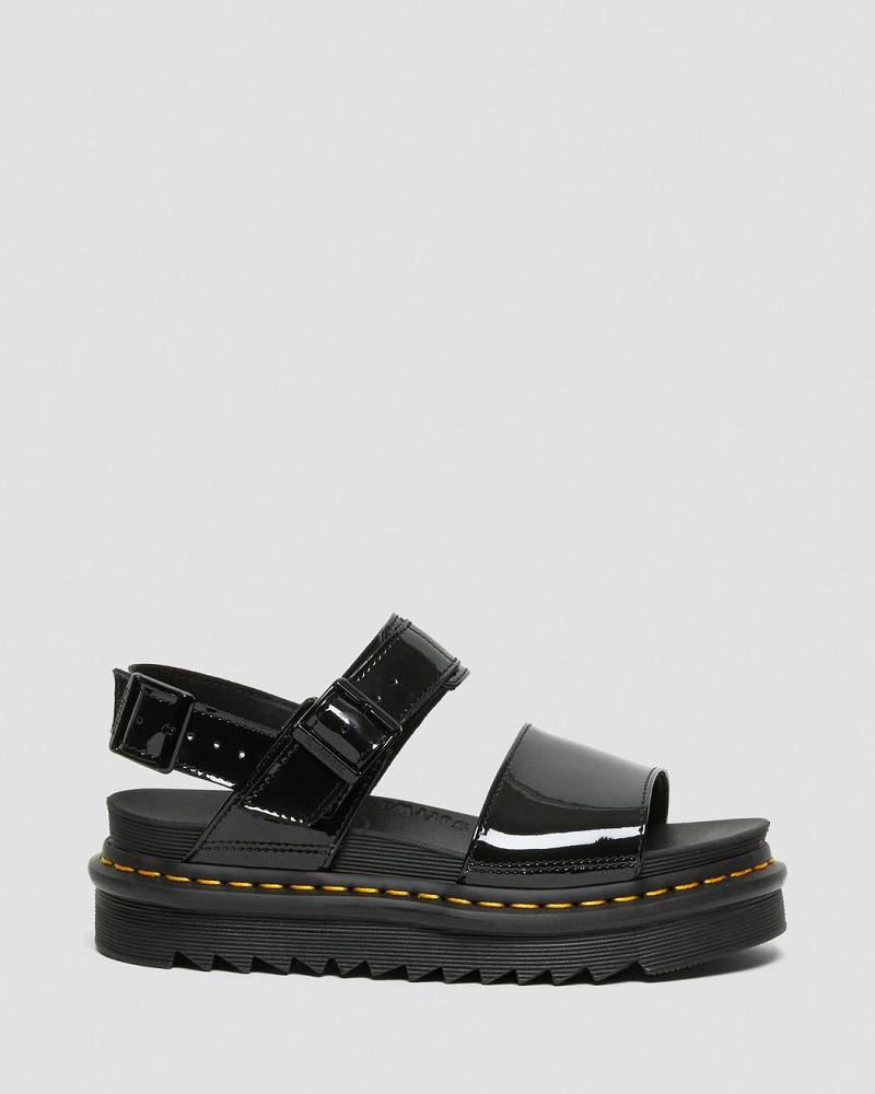 Dr Martens Voss Lak Leren Gladiator Sandalen Dames Zwart | NL 481MQZ